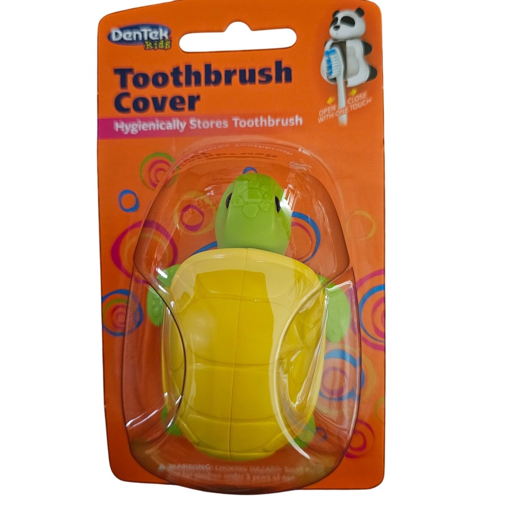 DenTek Kids Flipper Toothbrush Cover Turtle Suction Cup Green Yellow New